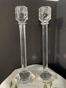 2 cięte szklane świeczniki 11" 28cm rdzeń babci błyszczący styl art deco - Zdjęcie 1 z 5