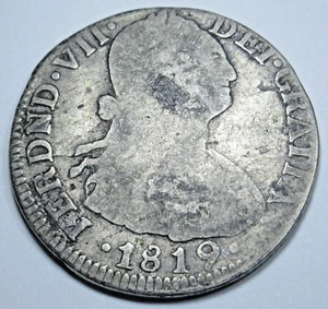 1819 NR-FJ Colombia Silver 2 Reales Antique Spanish Colonial 1800's Genuine Coin - Picture 1 of 2