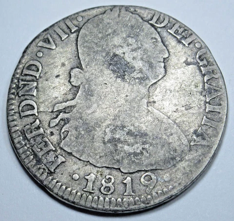 1819 NR-FJ Colombia Silver 2 Reales Antique Spanish Colonial Nuevo Reno Coin Cover