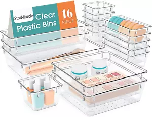 16 PCS Drawer Organizer Set, 5 Varied Size Bathroom and Kitchen Drawer Cabinet O - Picture 1 of 12