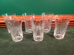 LALIQUE CRYSTAL CUT VERTICAL FAN PATTERN FLAT TUMBLER, SET/ 6, SIGNED, FRANCE - Picture 1 of 7