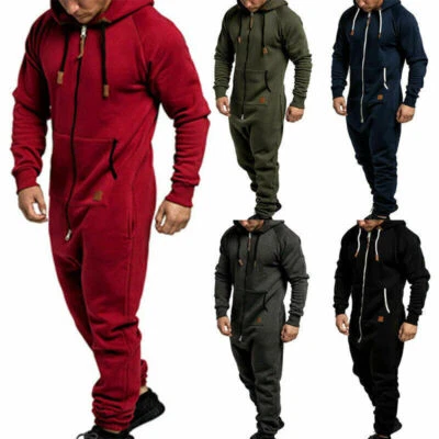 Männer Einteiler Hausanzug Jumpsuit Overall Pyjamas Freizeit Langarm Nachtwäsche - Bild 1 von 3