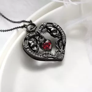 New Hot Gothic Skull & Black Heart Pendant – Punk Necklace for Men & Women Party - Picture 1 of 9