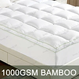1000GSM Bamboo Mattress Topper Pillowtop Thick Fully Fitted Queen/King/D/KS/S - Picture 1 of 8