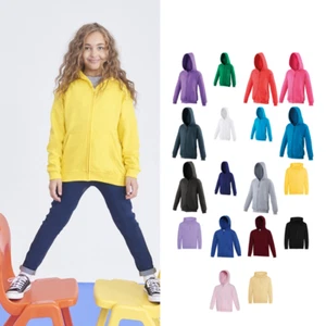 AWDis Just Hoods Kids Zoodie - Boys Girls plain casual Zipped Hoodie |Ages 3-13 - Picture 1 of 47