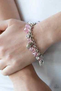 Paparazzi Bracelet- Dazzling Dazzle- Pink Crystal Bead- White Rhinestone - Picture 1 of 2