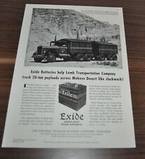 1941 Kenworth Truck Ad Lamb Transportation Exide Batteries Mohave Desert