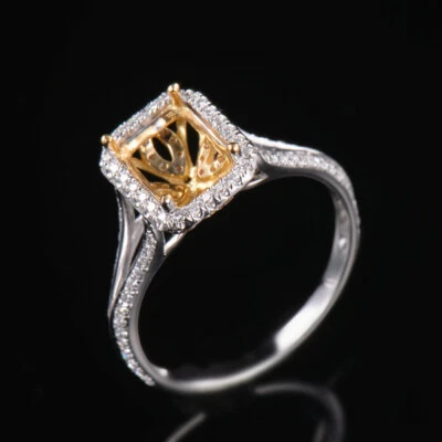 Solid 18K Gold Natural Diamond Semi Mount Wedding Ring Setting Emerald Cut 8×6mm - Image 1 of 4