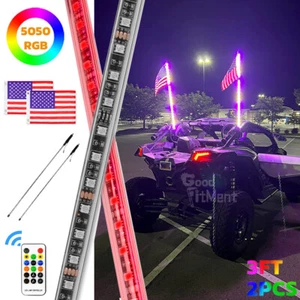 2X 3FT RGB Antena de Luz Látigo LED Bandera y Control Remoto para Can-Am Maverick X3 Sportsman - Imagen 1 de 14