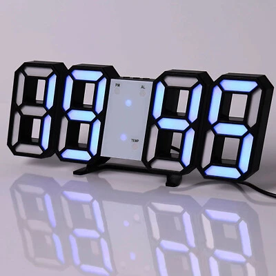 Reloj Despertador Digital 3D LED Pared Grande Escritorio Reposo 12/24 Horas Brillo Automático USB Foto 1 de 4
