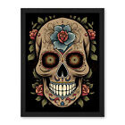 Old School USA Tattoo Day Dead Skull Rockabilly 50s Framed Wall Art Print 18X24