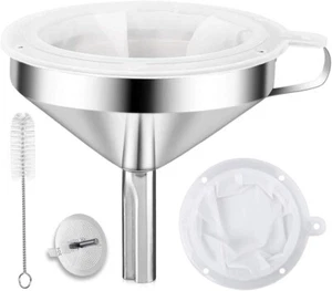 Kitchen Funnel for Filling Bottles, Steel with Strainer, 200 Mesh Filter - Picture 1 of 5