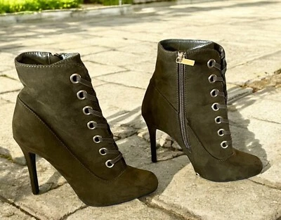 Anne Michelle Lace Western Cowboy Boots Women Size 8 Dark Olive Green Stiletto - Image 1 of 4