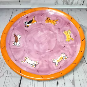 Volkskunst Katze Servierplatte rund Keramik Keramik groß 17" Susan Ryan Kunst 8 Pfund - Bild 1 von 10