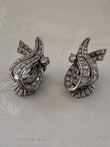 Vintage Platinum Diamond Earrings Approx 1.5 Carat Signed Rossello - Clip On - Picture 1 of 11