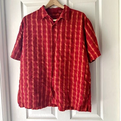 Mossimo Mens X-Large Red Orange Check Plaid Polynosic Casual Button Up Shirt Y2k - Image 1 of 4