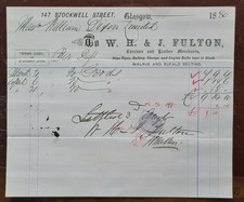1880 W H & J Fulton, Leather Merchants, 147 Stockwell Street, Glasgow Invoice