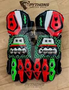 Kawasaki Ninja Motorcycle Motorbike Racing Leather Gloves - Picture 1 of 1