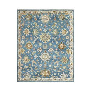 7'9'' x 9'9'' Blue Hand Knotted Traditional Arts and Craft Oushak Wool Area Rug - Picture 1 of 8