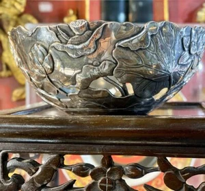 Arthur & Bond Yokohama Meiji Period Sterling Silver Lotus Bowl - Picture 1 of 7
