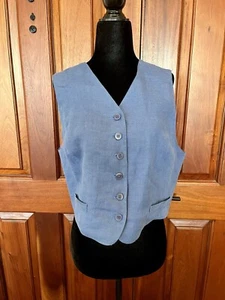 Chaleco/camisa vintage Ann Taylor talla L azul 100 % lino sin mangas con botones - Imagen 1 de 8