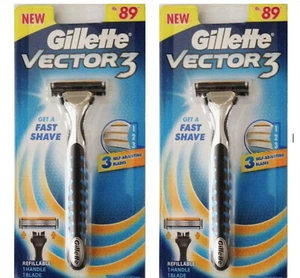 Gillette Vector 3 manico rasoio per sensore Excel 2 cartucce lotto di 2 - Foto 1 di 3