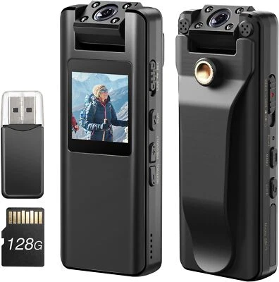 BOBLOV A22 128GB Mini Camera HD 1080p Body Worn w/ 180° Lens Night Vision Lights - Image 1 of 4