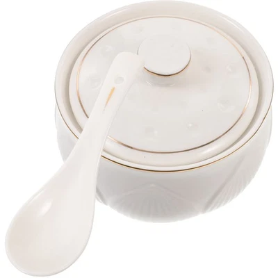 1 Set Lidded Steaming Bowl Dessert Bowl Bakeware Stewed Soup Bowl with Spoon - Bild 1 von 4