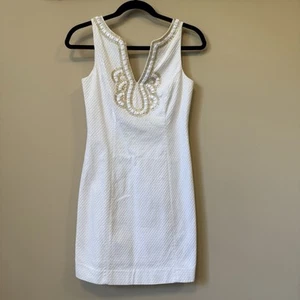 Abito bianco tubino smanicato Lilly Pulitzer taglia 0 impreziosito - Foto 1 di 10