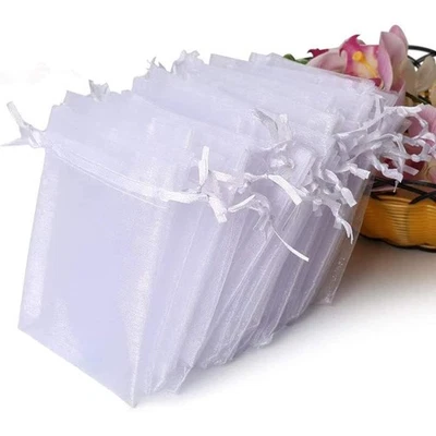 Bolsas de organza blancas premium 4x4,72 pulgadas 100 piezas bolsas de regalo de joyería para regalos de boda Foto 1 de 4