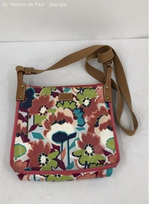 Bolso Bandolera Floral Estilo Mensajero Borde Cuero Lona Recubierta Fossil Foto 1 de 4