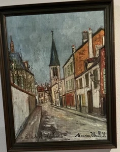 MAURICE UTRILLO EGLISE DE STAINS VTG Reproduction Painting Framed 22”x18” - Picture 1 of 5