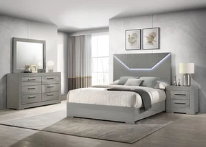 Coaster Ives 4-Piece Contemporary Wood Eastern King Bedroom Set Gray High Gloss - Picture 1 of 17