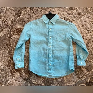 Janie and Jack Hemd Jugend Jungen Größe 5 blau 100% Leinen Knopfleiste Bild Strand - Bild 1 von 8