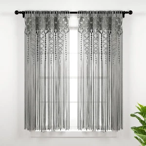 Boho Macrame Textured Cotton Window Curtain Panel, Single Panel, 40" W x 63" ... - Picture 1 of 7