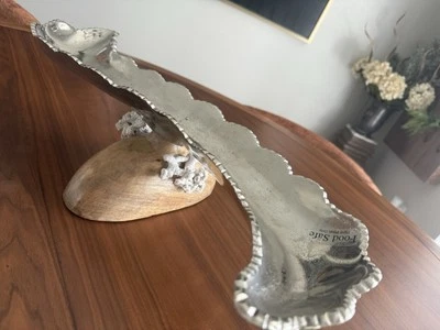 Food Safe Metal Decor Tray with Wood Base And Coral Embellishing  - Image 1 of 4