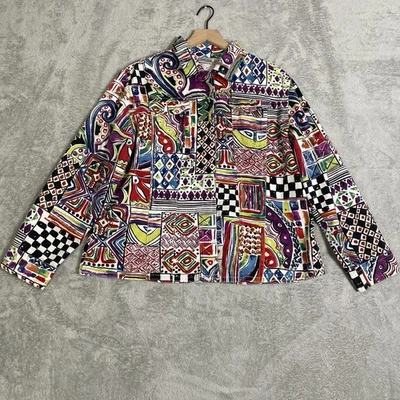 Chaqueta de mezclilla Chicos para mujer 3 XL colorida abstracta artística cierre a presión bolsillos con solapa Foto 1 de 4