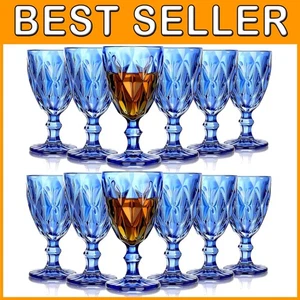 Elegante Vintage Weingläser, blau, 12 Stück - Bild 1 von 9