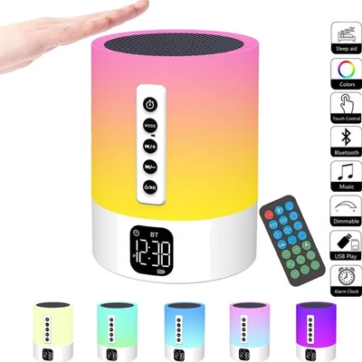Bluetooth Lautsprecher, Nachttischlampe, Wecker, White Noise, RGB, Touch - Bild 1 von 2