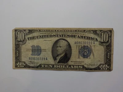 Silver Certificate 1934 10 Dollar Bill Paper Money Ten Currency Blue Seal Note - Image 1 of 2