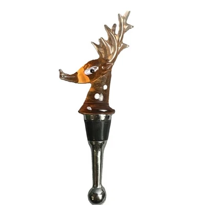 Tapón de vino de metal plateado de vidrio de reno de vacaciones de Navidad NUEVO Foto 1 de 4