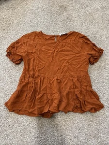 Top de papel y grúa naranja quemado medio manga corta liso peplum - Imagen 1 de 9