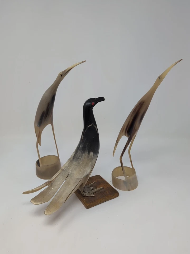 Tres arte popular MCM cuerno pájaros anhelados cuerno estatuilla decoración del hogar Foto 1 de 4
