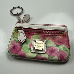 Dooney & Bourke portamonete floreale portachiavi portafoglio da polso rosa verde bianco - Foto 1 di 7