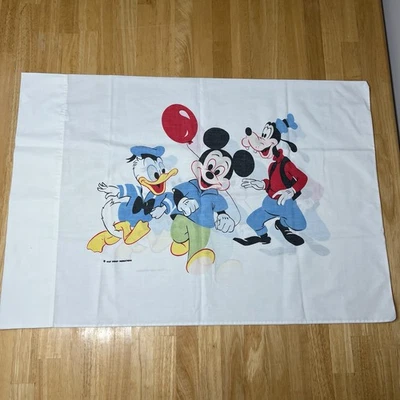 Vtg Walt Disney Mickey Mouse Goofy Donald Duck Pillow Case 1960s USA Wamsutta - Image 1 of 4