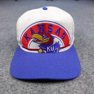 Vintage Kansas Jayhawks Hat Cap Snap Back Mens White Blue Big Logo APEX ONE 90s - Picture 1 of 12
