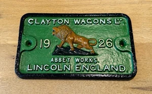 Wagon Plate Clayton Wagons Ltd 1926 Abbey Works Lincoln England - Picture 1 of 7