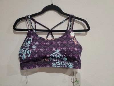 Gaiam 女式 L 码紫色图案绑带运动闪亮文胸瑜伽全新带标签  — 第 1/4 张图片