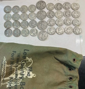 90% Silver Lot 4 Walking Liberty Half Dollars & 32 Quarters $10 Face Value “S” - Picture 1 of 3