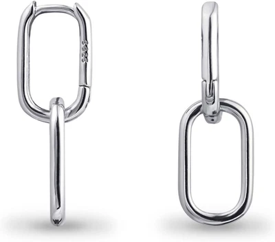 925 Sterling Silver Double Oval Huggie Hoop Earrings for Women, Small Silver Hoo - Image 1 of 4